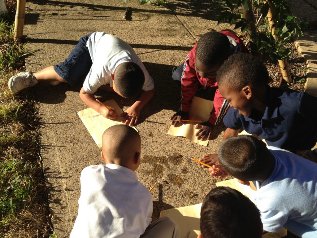 These kiddos are recording their observations as an ice cube transforms from solid, to liquid, to gas. 