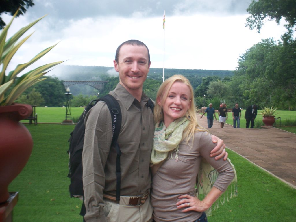 Teresa and Michael took plenty of vacations while working, but they were always big trips squeezed into small chunks of time. Here they are at Victoria Falls in Zimbabwe. 