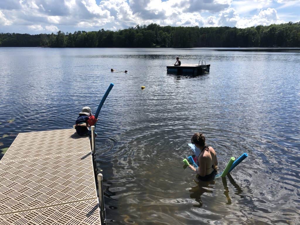 The kids and I were equally squeamish about swimming through the seaweed, but pool noodles helped us float above it until we could get to the deeper water by the floating dock.