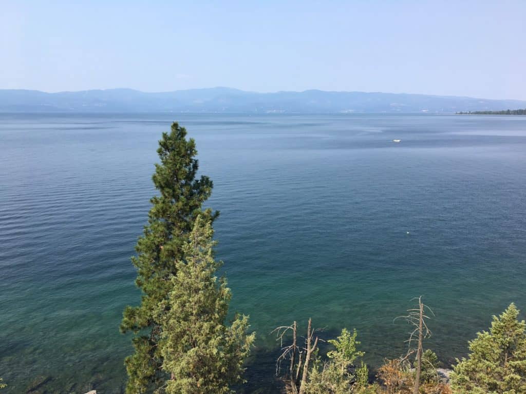 Flathead Lake in Montana. The view was unfortunately obscured by all the smoke in the air from nearby fires. It was still stunning, though.