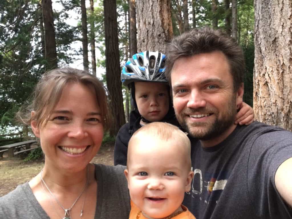 Family selfie on the same patch of earth where Michael and I had shared our vows 10 years prior. At least 3 of us are happy to be there.