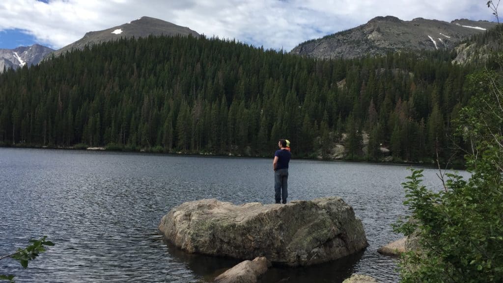 Michael almost fell in the water leaping to this rock. Leo was precariously handed over by Gramps. Well worth the picture.